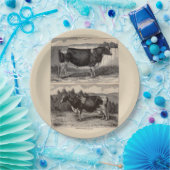 19e-eeuwse drukkerij Holstein bull en heifer Papieren Bordje (Feest)