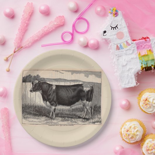 19e-eeuwse drukkerij Holstein bull print Papieren Bordje (Feest)