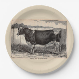 19e-eeuwse drukkerij Holstein bull print Papieren Bordje