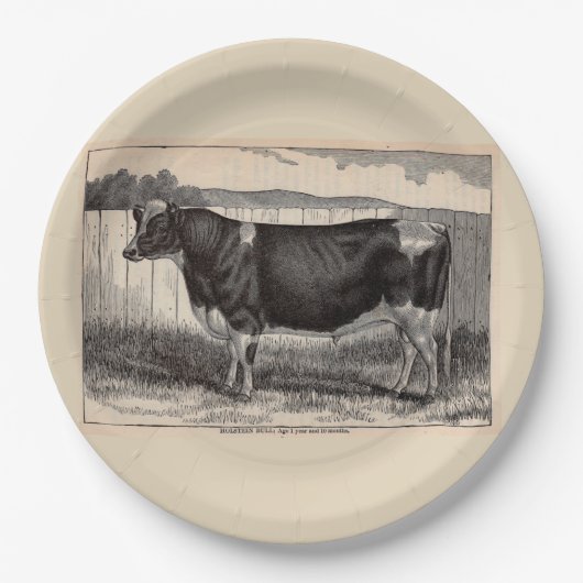 19e-eeuwse drukkerij Holstein bull print Papieren Bordje (Voorkant)
