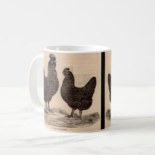 19e-eeuwse drukkerij Plymouth Rock hen en roster Koffiemok (Voorkant links)