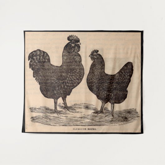 19e-eeuwse drukkerij Plymouth Rock hen en roster Wandkleed (Voorkant (horizontaal))