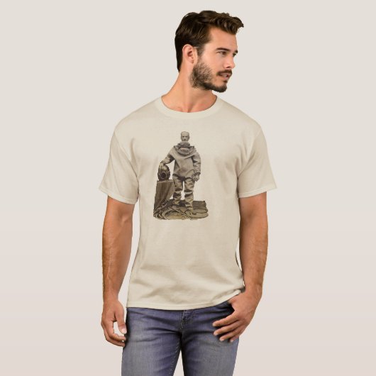 19e-eeuwse duiker met duikhelm t-shirt (Voorkant volledig)
