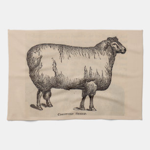 19e-eeuwse gedrukte Cotswold-schapen Theedoek