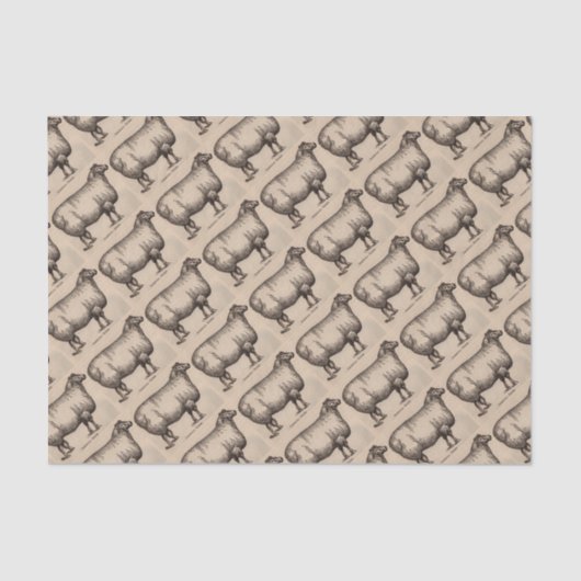 19e-eeuwse gedrukte Cotswold-schapen Tissuepapier (Voorkant)