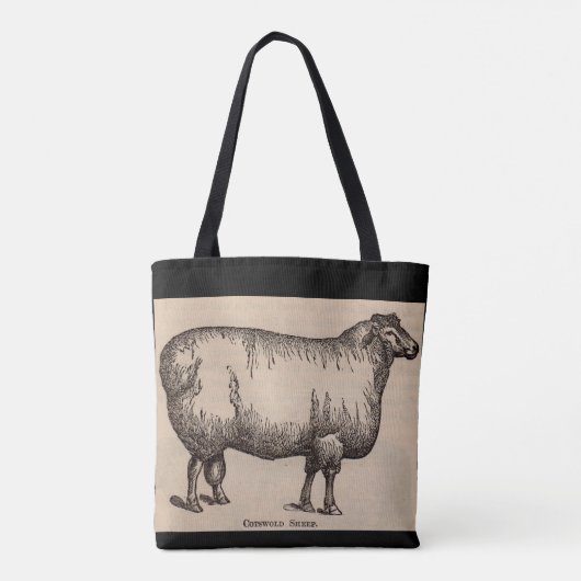 19e-eeuwse gedrukte Cotswold-schapen Tote Bag (Achterkant)