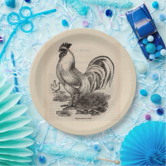 19e-eeuwse gedrukte witte Dorking Roster Papieren Bordje (Feest)