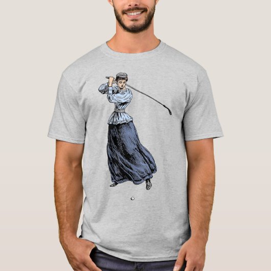  19e-eeuwse Golfvrouw met golfclub T-shirt (Voorkant)