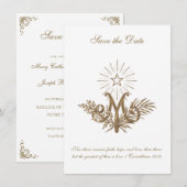 19e-eeuwse gouden Maria-monogram katholiek Save The Date (Voorkant / Achterkant)