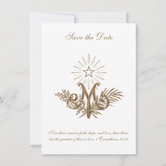 19e-eeuwse gouden Maria-monogram katholiek Save The Date (Voorkant)