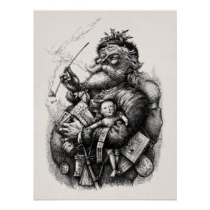 19e-eeuwse illustratie van de kerstman perfect poster