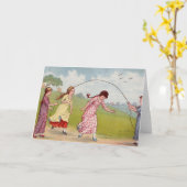 19e-eeuwse meisjes die springen touw spelen kaart (Gele Bloem)