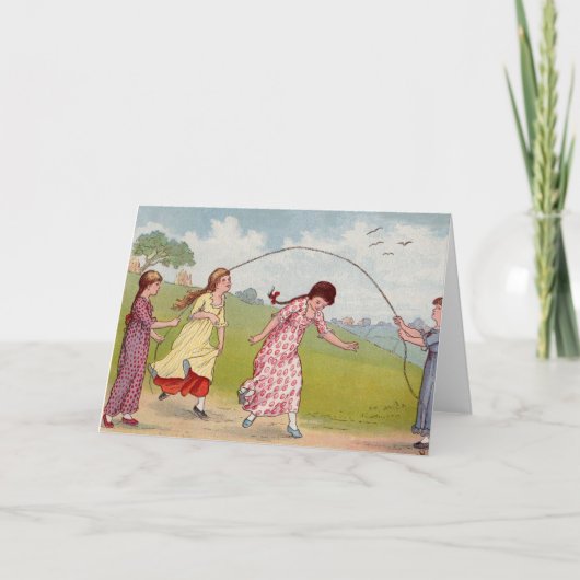 19e-eeuwse meisjes die springen touw spelen kaart (Voorkant)