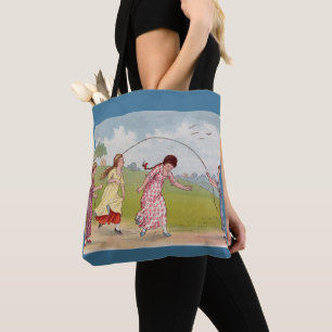 19e-eeuwse meisjes die springen touw spelen tote bag