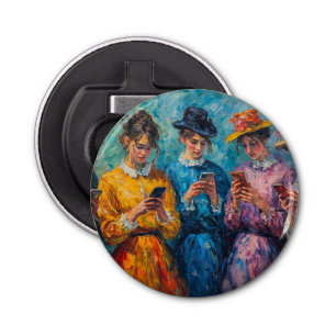 19e-eeuwse mensen gebruiken smartphones button flesopener