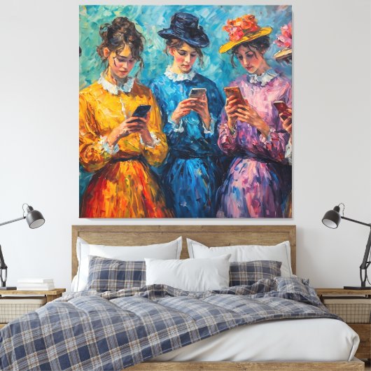 19e-eeuwse mensen gebruiken smartphones canvas afdruk (Insitu (Slaapkamer))