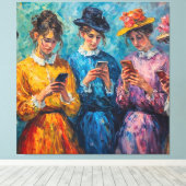 19e-eeuwse mensen gebruiken smartphones canvas afdruk (Insitu (Houten vloer))