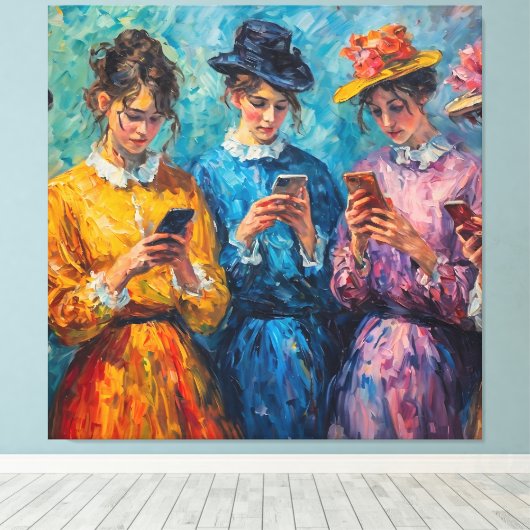 19e-eeuwse mensen gebruiken smartphones canvas afdruk (Insitu (Houten vloer))