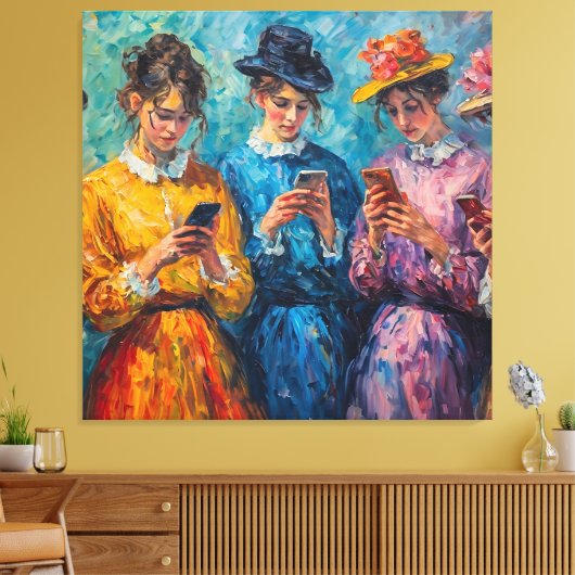 19e-eeuwse mensen gebruiken smartphones canvas afdruk (Insitu (Woonkamer))