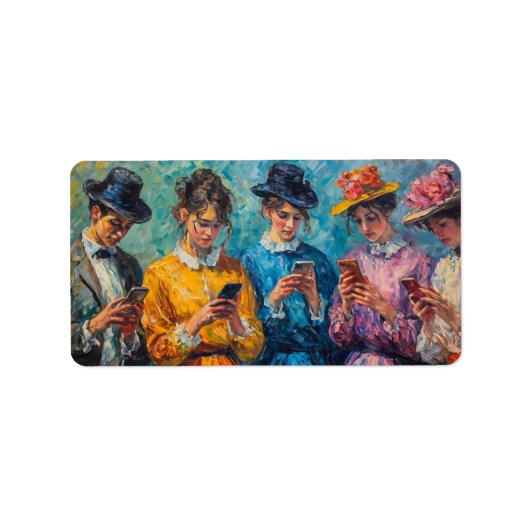 19e-eeuwse mensen gebruiken smartphones etiket (Voorkant)