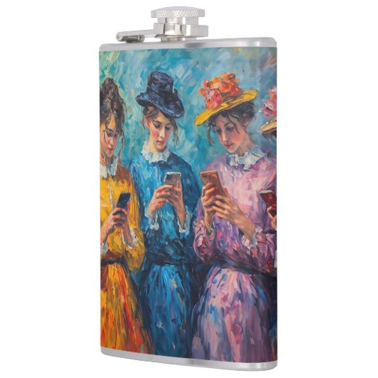 19e-eeuwse mensen gebruiken smartphones heupfles (Links)