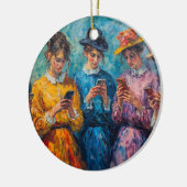 19e-eeuwse mensen gebruiken smartphones keramisch ornament (Links)