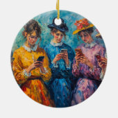 19e-eeuwse mensen gebruiken smartphones keramisch ornament (Achterkant)