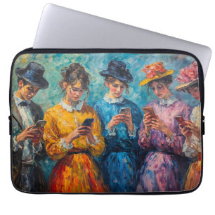 19e-eeuwse mensen gebruiken smartphones laptop sleeve