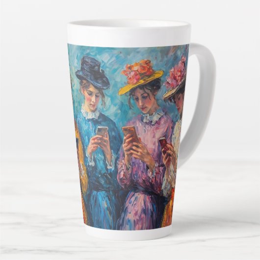 19e-eeuwse mensen gebruiken smartphones latte mok (Rechterhoek)