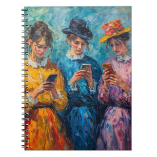 19e-eeuwse mensen gebruiken smartphones notitieboek