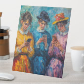 19e-eeuwse mensen gebruiken smartphones reclamebord met voetstuk (Insitu)