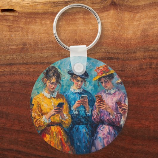 19e-eeuwse mensen gebruiken smartphones sleutelhanger (Achterkant)