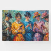 19e-eeuwse mensen gebruiken smartphones spandoek (Horizontaal)