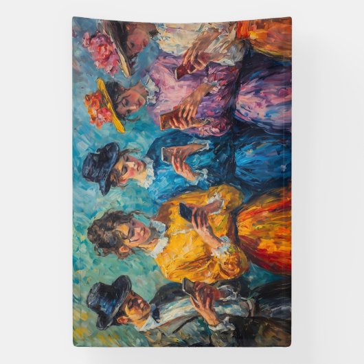 19e-eeuwse mensen gebruiken smartphones spandoek (Verticaal)