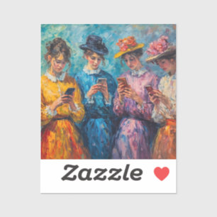 19e-eeuwse mensen gebruiken smartphones sticker