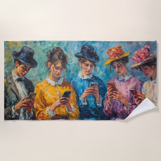 19e-eeuwse mensen gebruiken smartphones strandlaken (Voorkant)