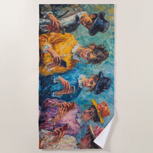 19e-eeuwse mensen gebruiken smartphones strandlaken (Voorkant)