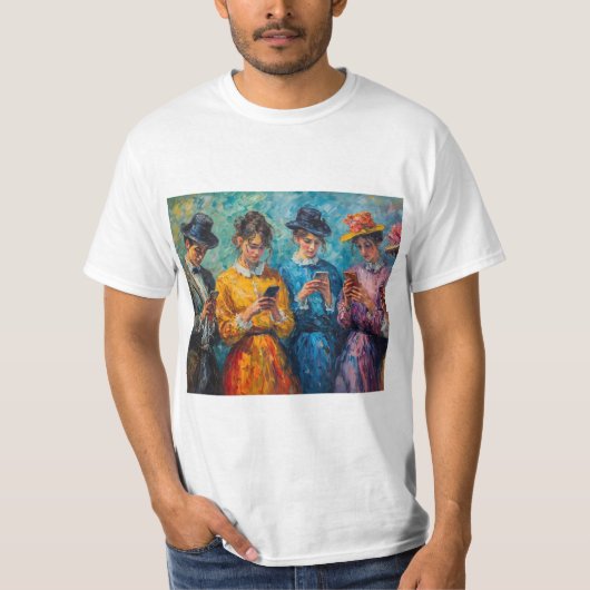 19e-eeuwse mensen gebruiken smartphones t-shirt (Voorkant)