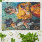 19e-eeuwse mensen gebruiken smartphones theedoek (Gevouwen)