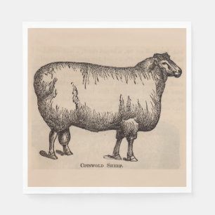 19e-eeuwse print Cotswold schaap Servetten