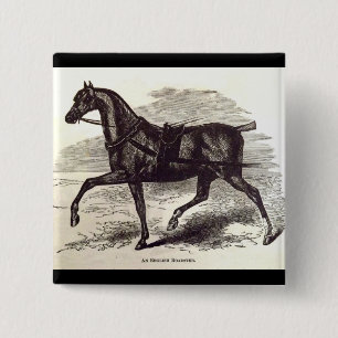 19e-eeuwse print Een Engels Roadster paard Vierkante Button 5,1 Cm