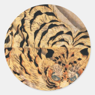 19e-eeuwse schilderij van een tijger door Kuniyosh Ronde Sticker