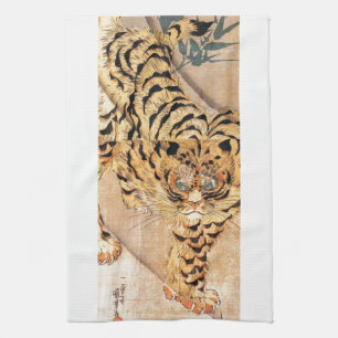 19e-eeuwse schilderij van een tijger door Kuniyosh Theedoek