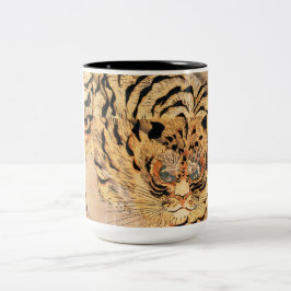 19e-eeuwse schilderij van een tijger door Kuniyosh Tweekleurige Koffiemok