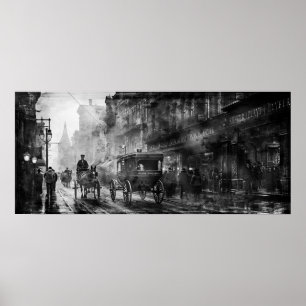  19e eeuwse stadsstraat B&W foto Poster