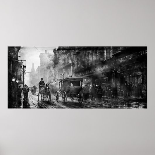  19e eeuwse stadsstraat B&W foto Poster (Voorkant)