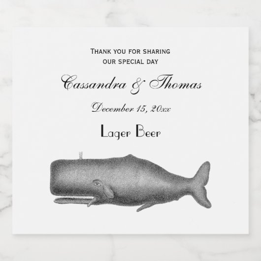  19e eeuwse walvistekening bier etiket (Enkel label)