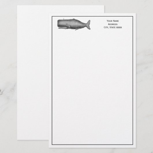  19e eeuwse walvistekening briefpapier (Voorkant / Achterkant)