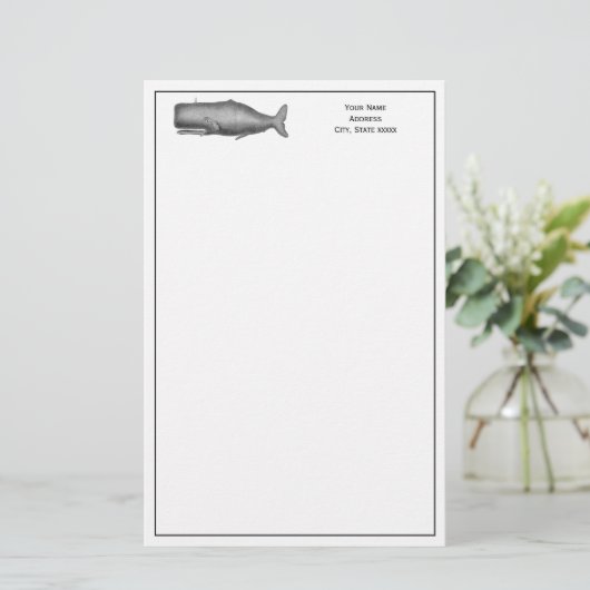  19e eeuwse walvistekening briefpapier (Staand voorkant)