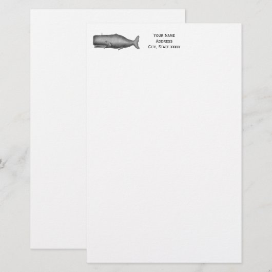  19e eeuwse walvistekening briefpapier (Voorkant / Achterkant)